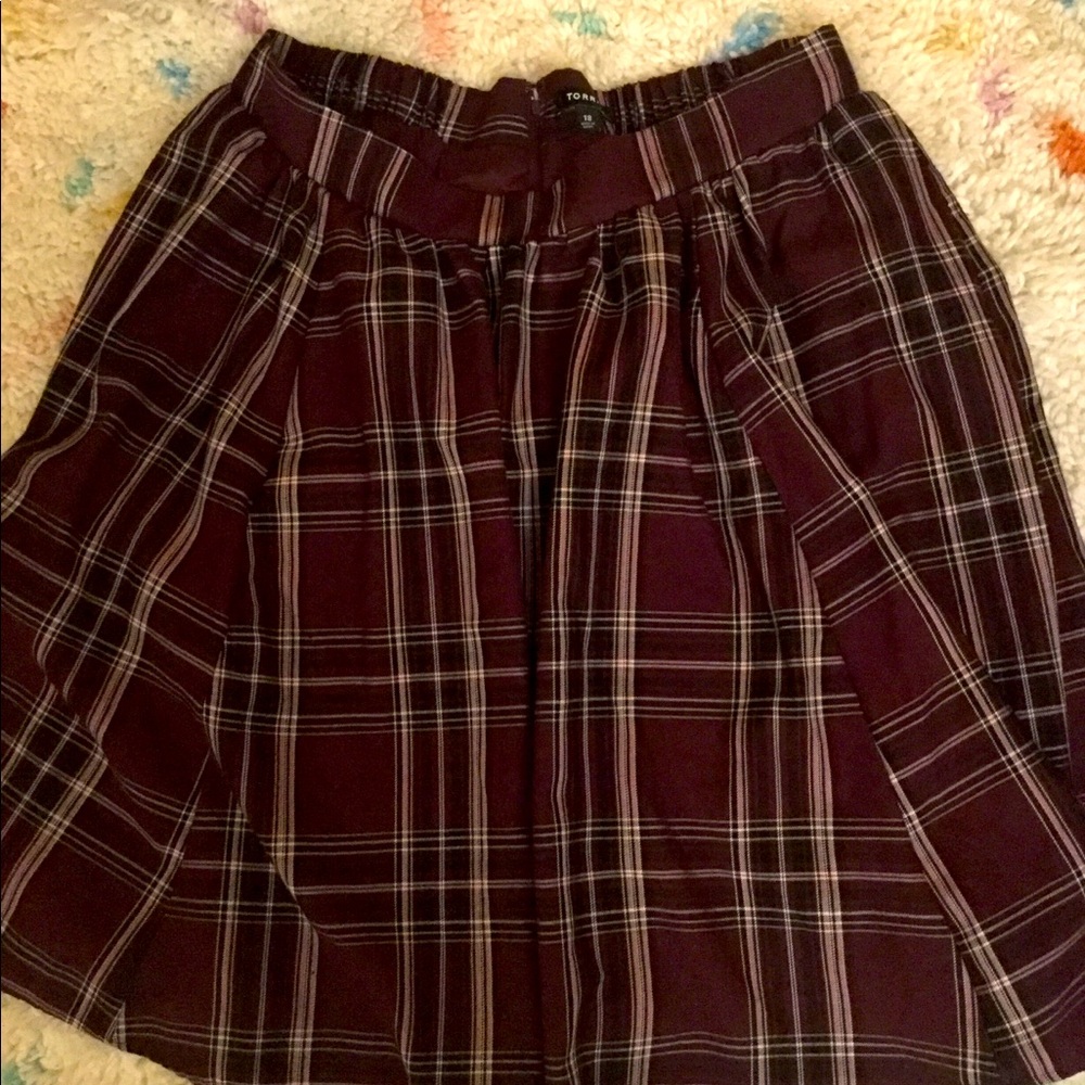 Plaid Wine Color Preppy School Girl Swing Skirt